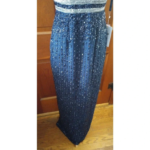 MAC DUGGAL Navy SEQUIN Beaded Gown Sz 2 93603 SLEEVELESS Prom Gala Pageant Dress - Picture 7 of 12